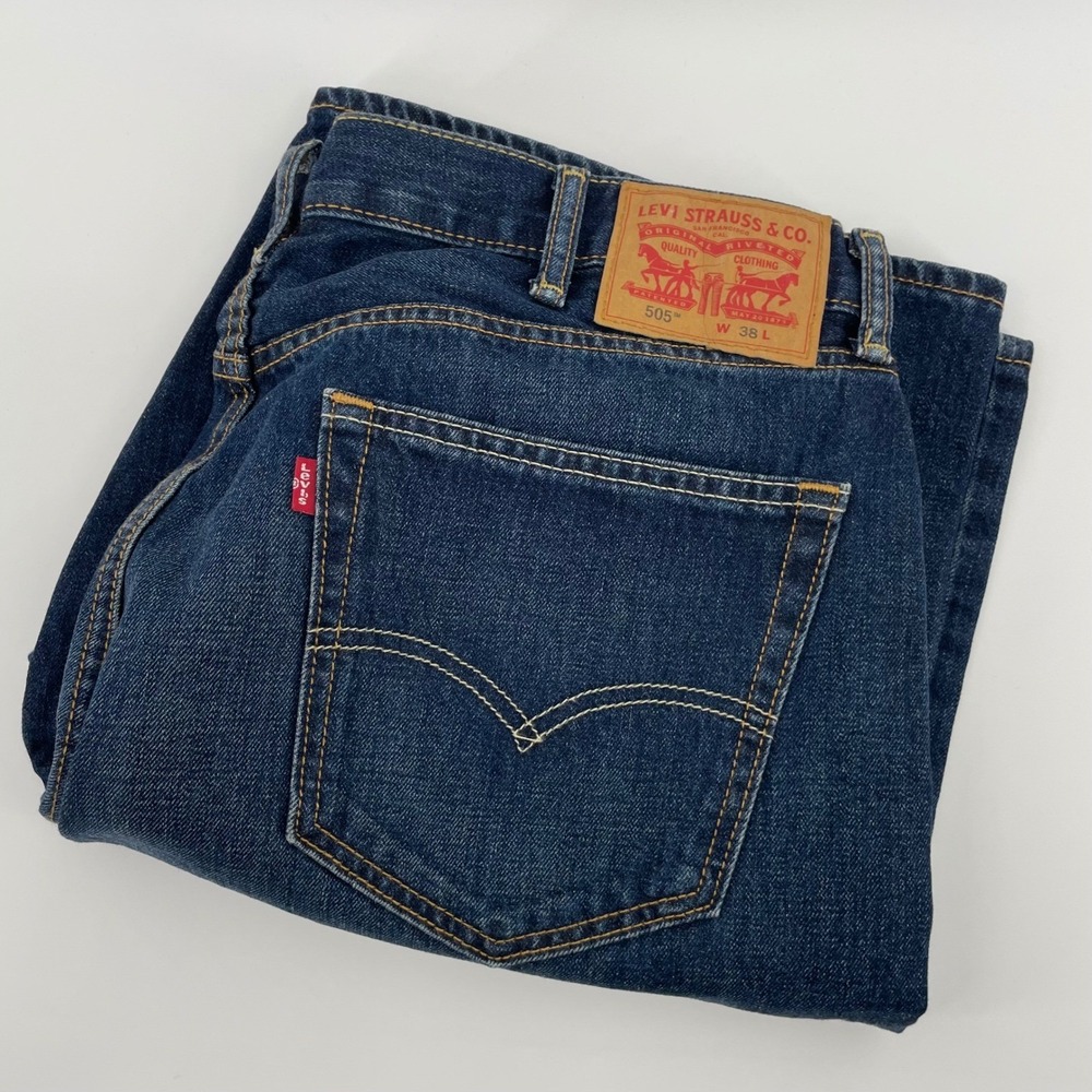 Levis 505 Regular Fit Denim Shorts Mens 38 Dark Wash Blue Cotton